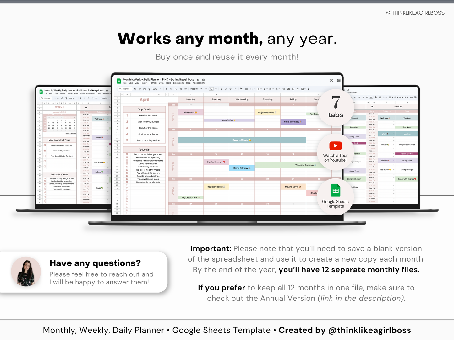 Monthly Planner - V1 Pink