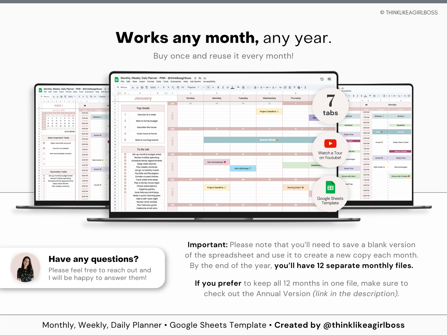 Monthly Planner - V1 Pink