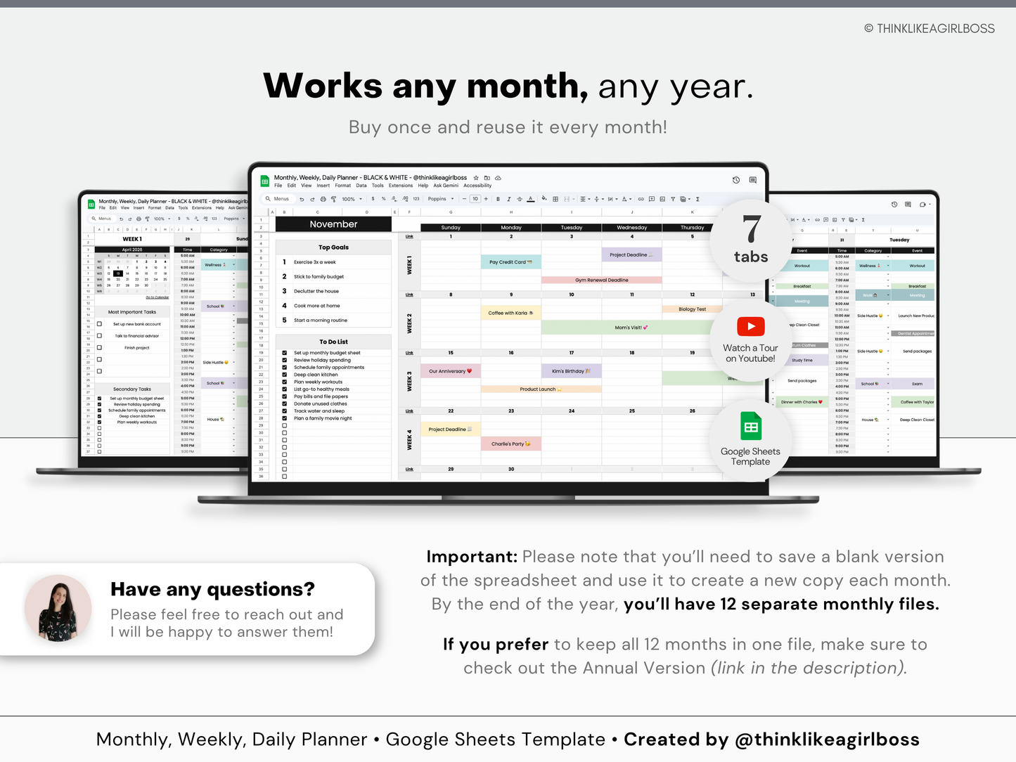 Monthly Planner - V1 Black & White