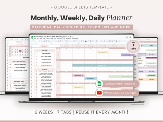 Monthly Planner - V1 Pink