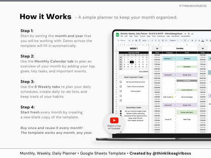 Monthly Planner - V1 Black & White