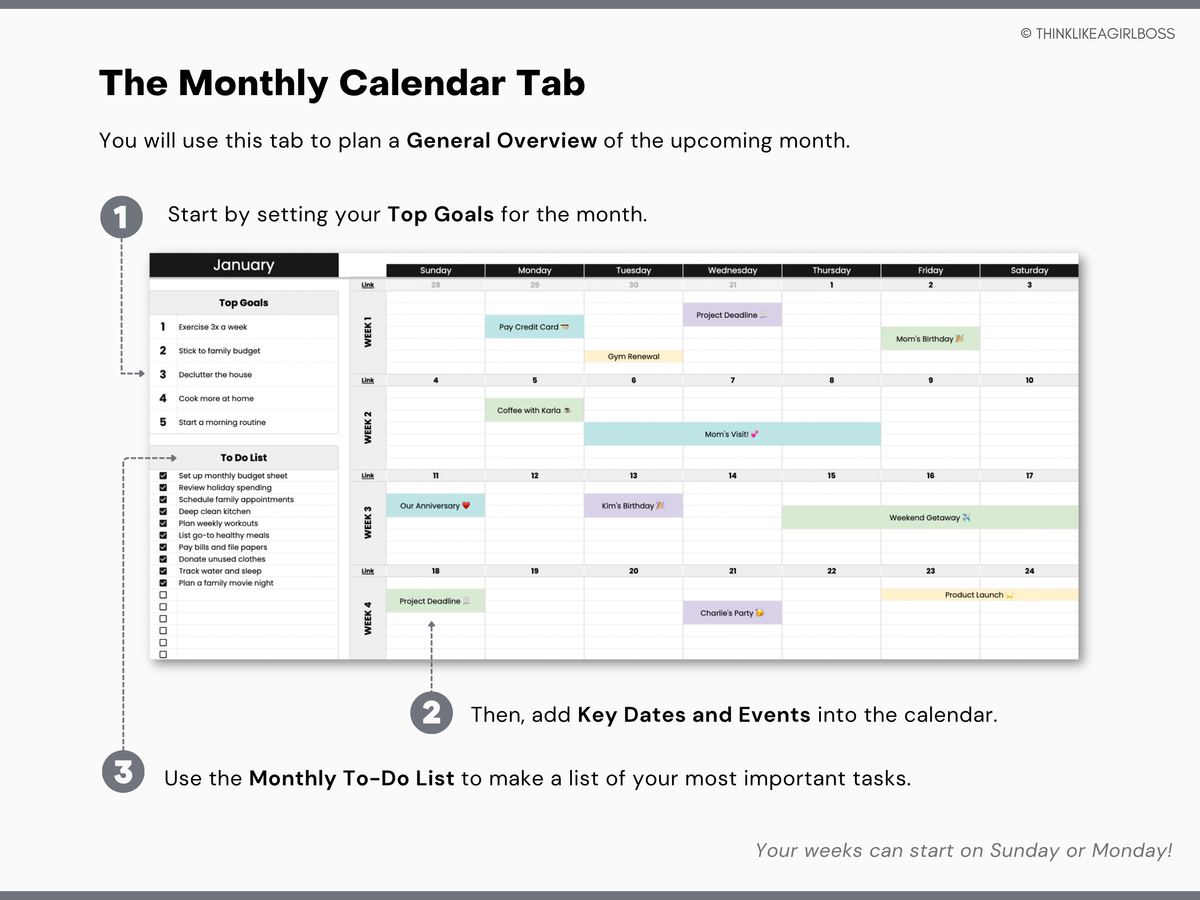 Monthly Planner - V1 Black & White – Think Like A Girl Boss