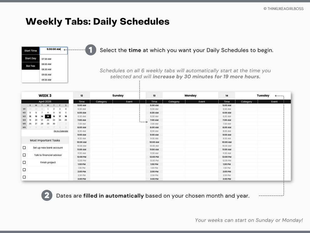 Monthly Planner - V1 Black & White – Think Like A Girl Boss