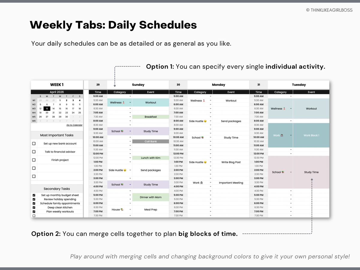 Monthly Planner - V1 Black & White – Think Like A Girl Boss