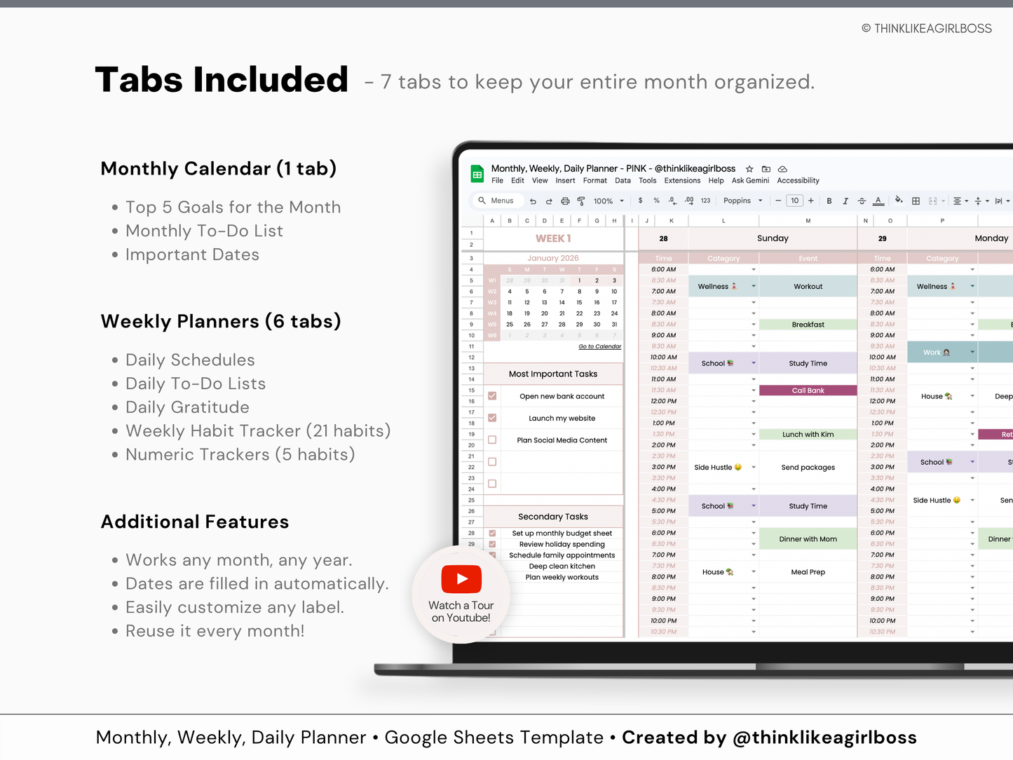 Monthly Planner - V1 Pink