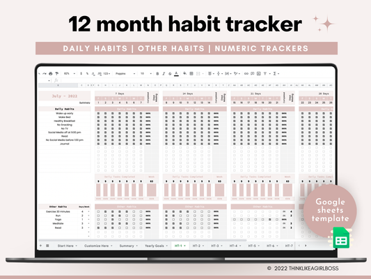 Habit Tracker - 12 Months - V2 Pink