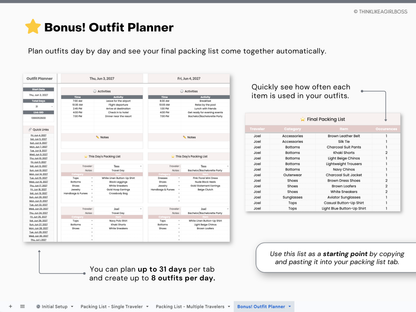 Travel Packing List & Outfit Planner - V1