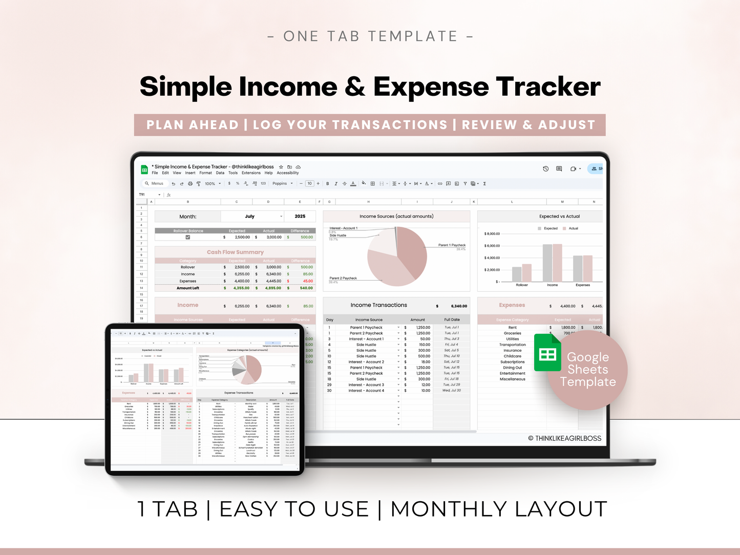 Simple Income and Expense Tracker - Pink - V1