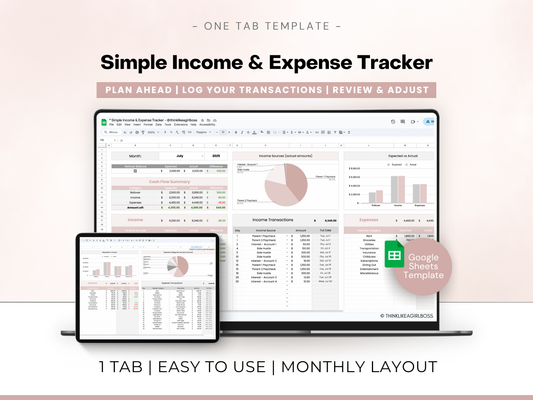 Simple Income and Expense Tracker - Pink - V1