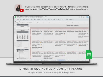 12 Month Social Media Content Planner - V1 Pink