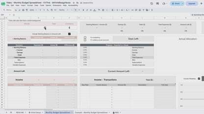 Monthly Budget Spreadsheet - V3 Pink