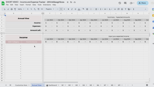 12 Month Income and Expense Tracker - Pink - V1