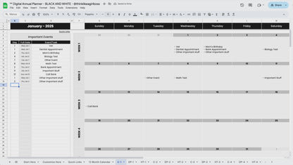 Digital Annual Planner - V1 Black and White