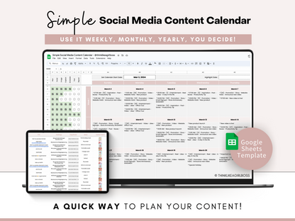 Simple Social Media Content Calendar - V1 Pink