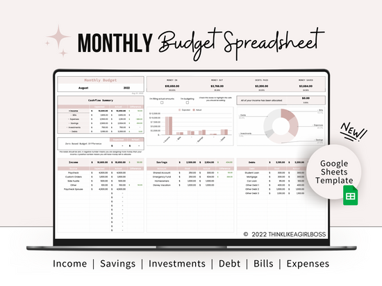 Monthly Budget Spreadsheet - V2 Pink – Think Like A Girl Boss