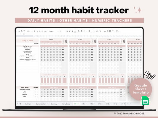 Habit Tracker - 12 Months - V2 Pink