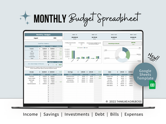 Monthly Budget Spreadsheet - V2 - Blue