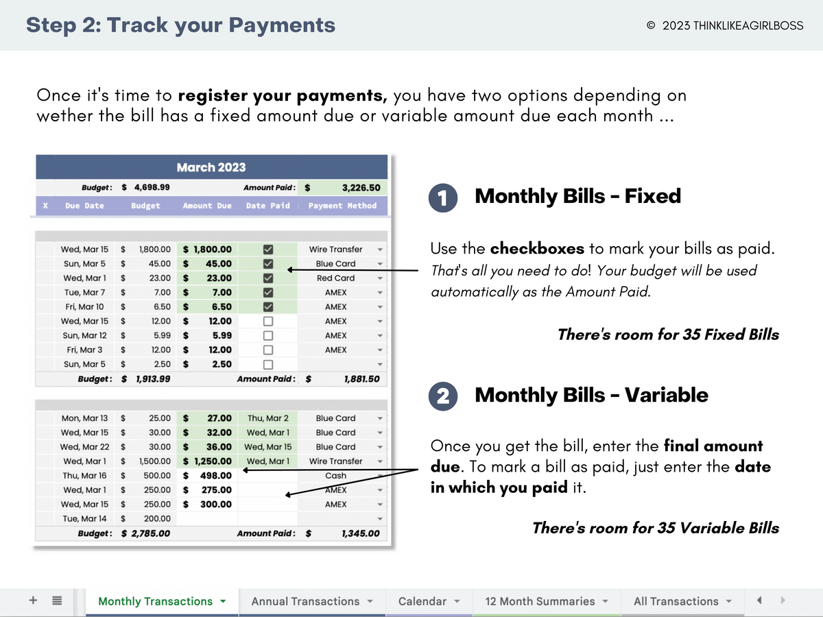 12 Month Bill Tracker & Calendar - V2 – Think Like A Girl Boss
