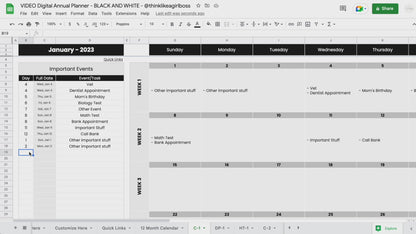 Digital Annual Planner - V1 Black and White